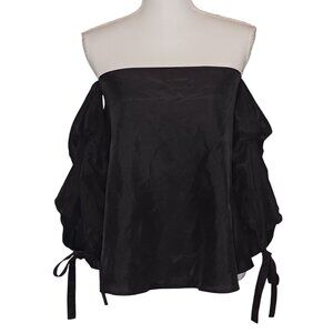 Club Monico Black Liki Silk‎ Off-the-Shoulder Blouse w/ Gathered Sleeves Size 4